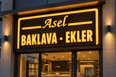 Asel · Işıklı kasa tabela